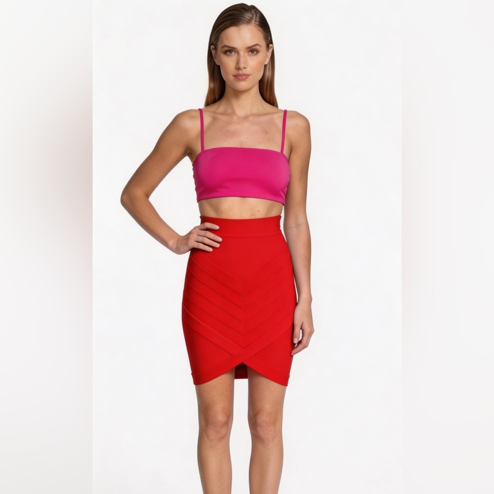 BEBE red high waist chevron bandage bodycon skirt XS